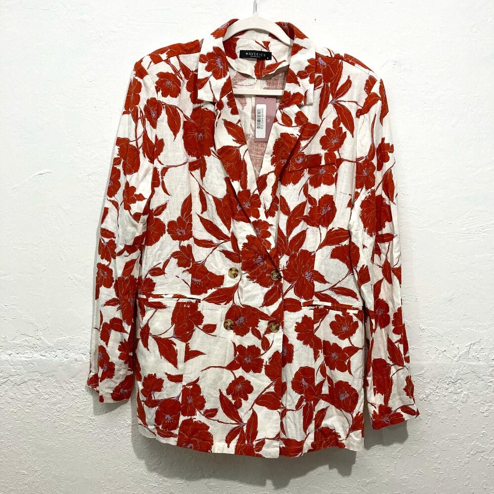 NWT Maverick The Collection Blazer Top Floral Fall Double Breasted Orange M